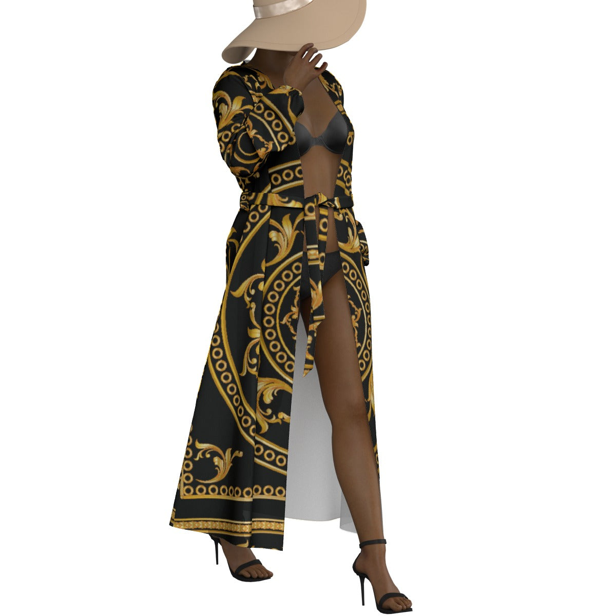 All-Over Print Women's Lace-up Chiffon Robe