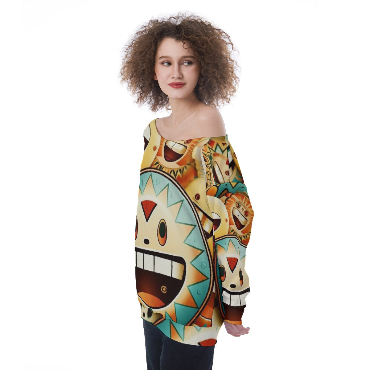 All-Over Print Oversized Women's Off-Shoulder Sweatshirt