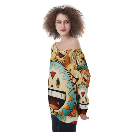 All-Over Print Oversized Women's Off-Shoulder Sweatshirt