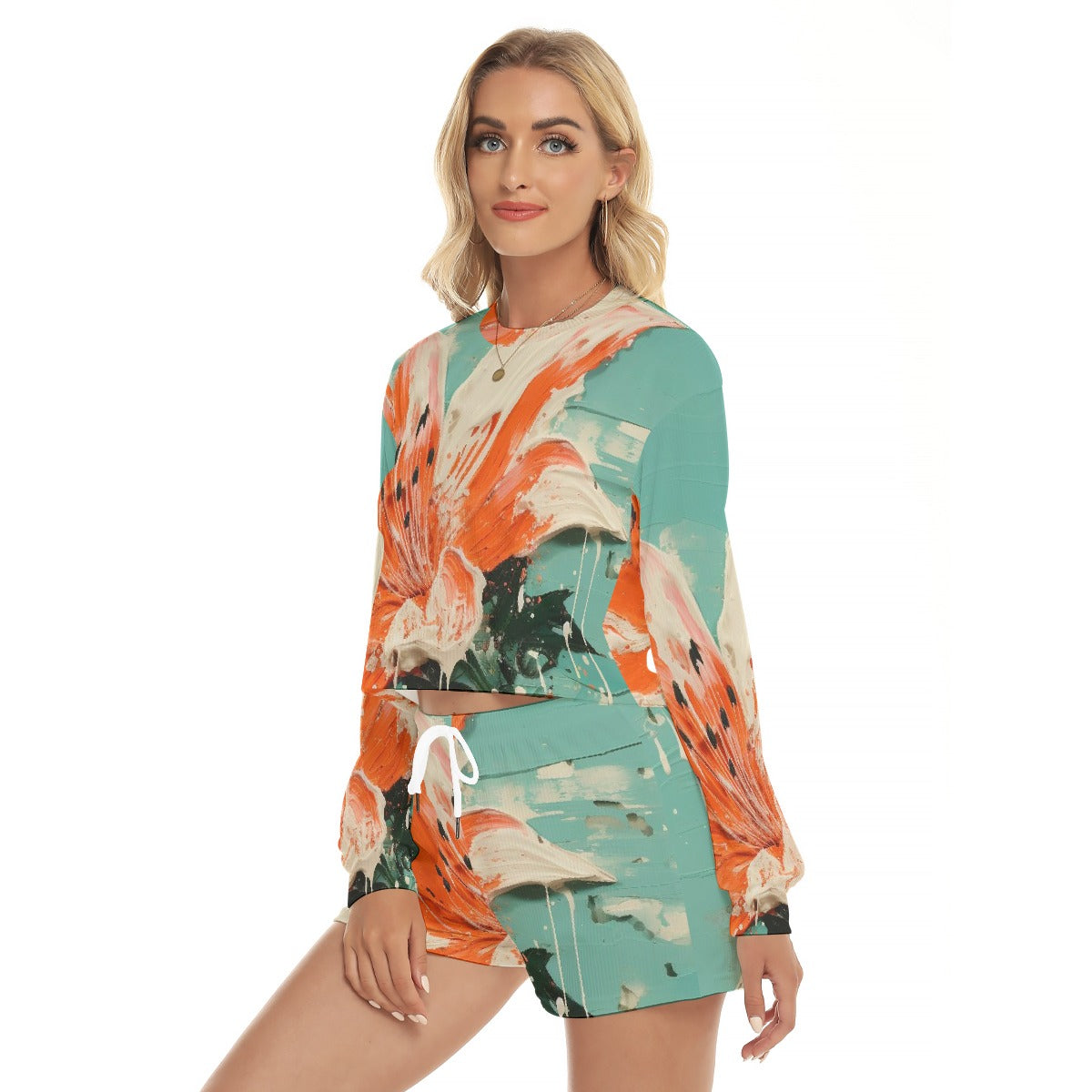 All-Over Print Women's Short Sweatshirt And Pants Suit