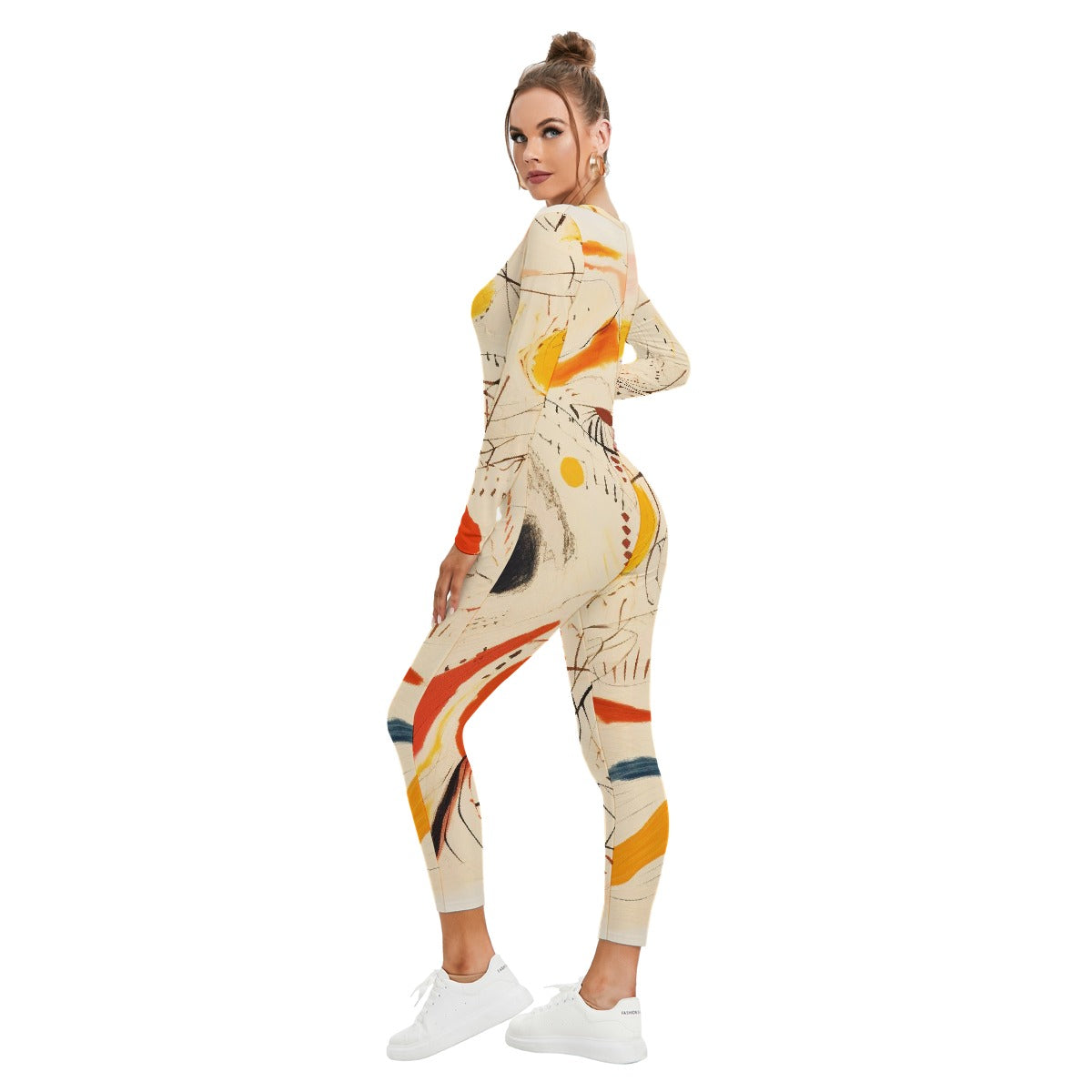 All-Over Print Women's Plunging Neck Jumpsuit