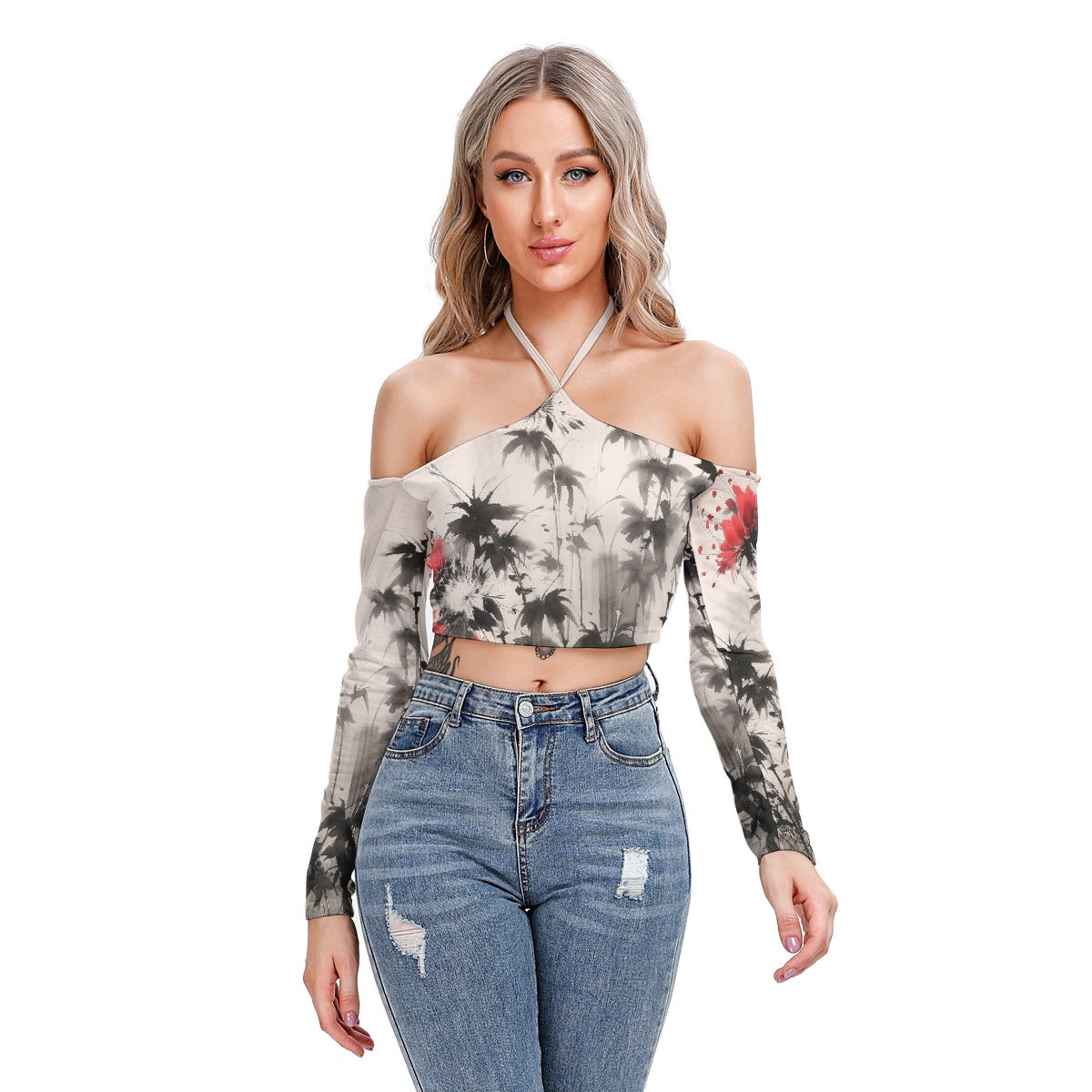 All-Over Print Women's Halter Lace-up Top