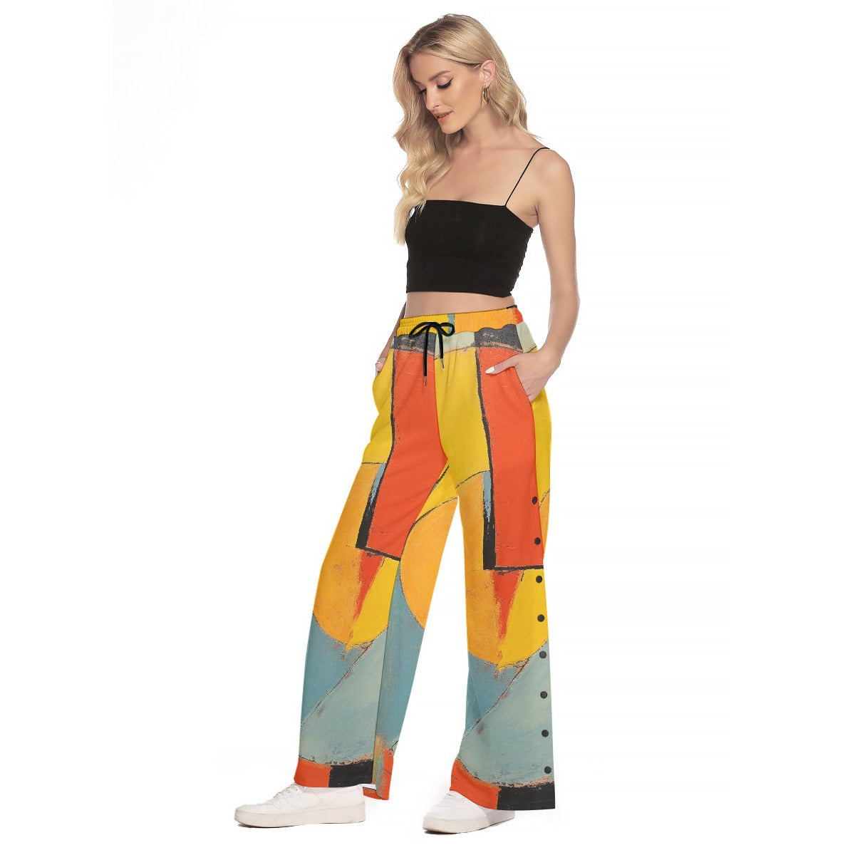 All-Over Print Women's Side Slit Snap Button Trousers