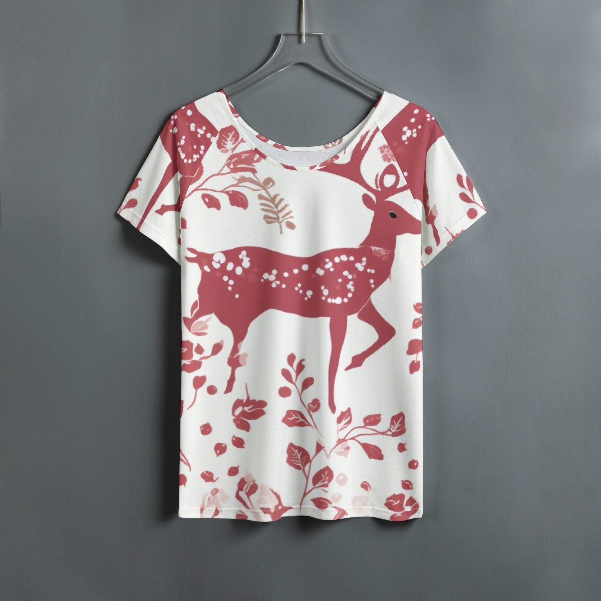 All-Over Print Women's Round Neck T-shirt With Raglan Sleeve