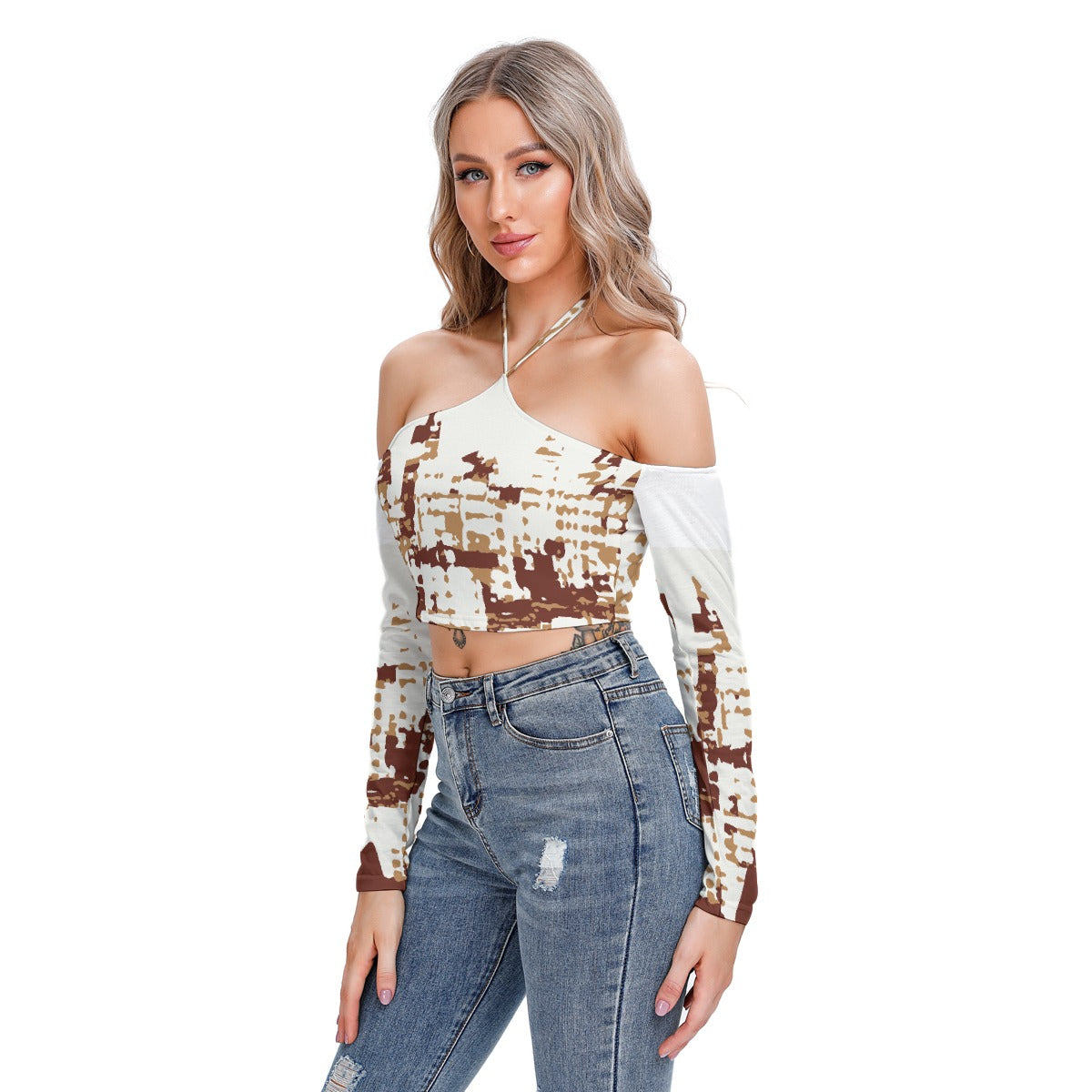 All-Over Print Women's Halter Lace-up Top