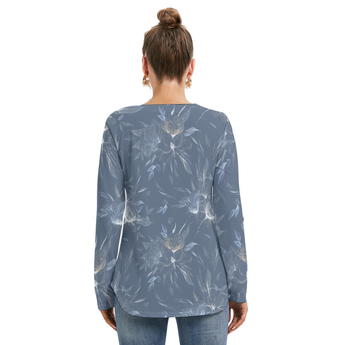 All-Over Print Women's Long Sleeve Neckline Tie Sweatshirt