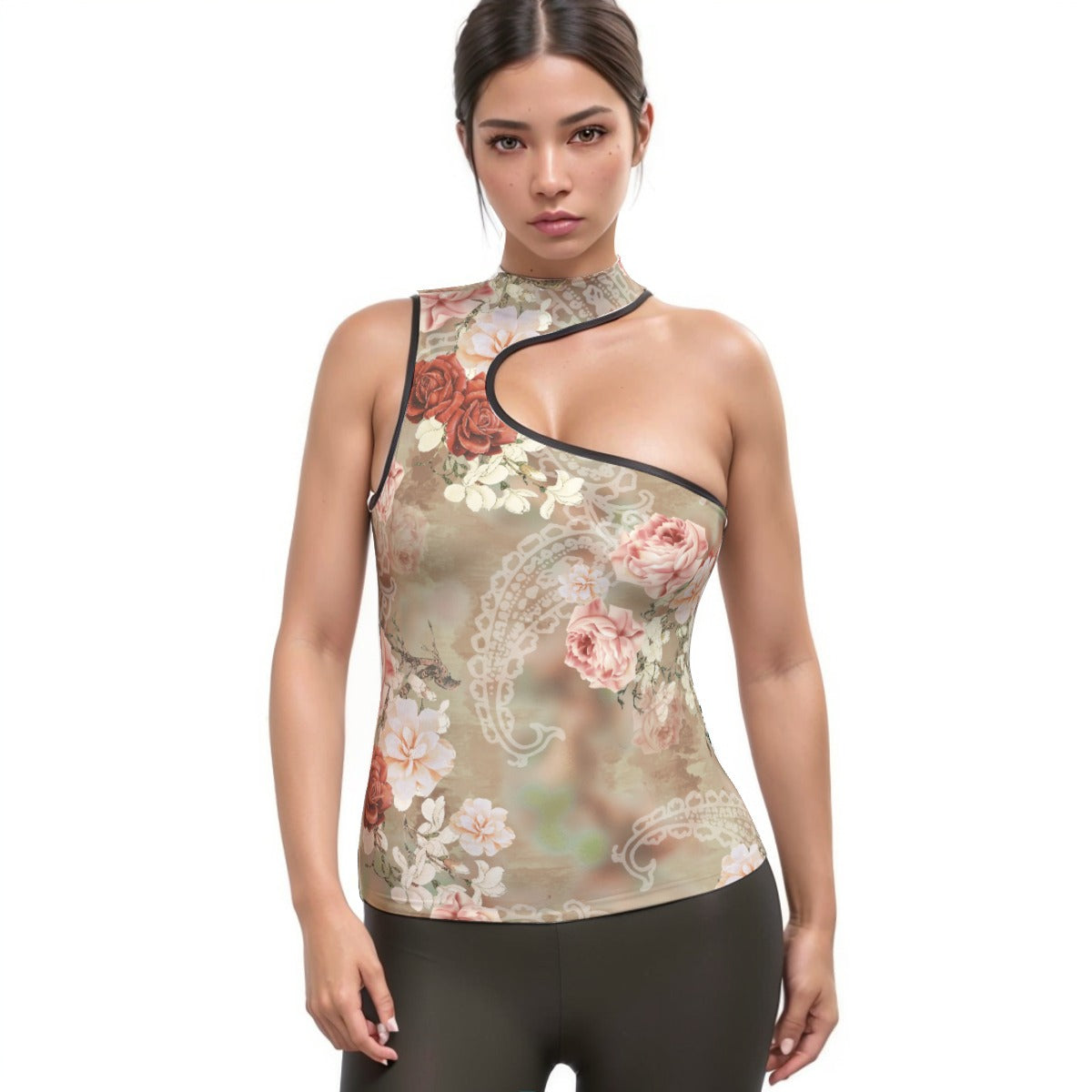 All-Over Print Women's Halter Sleeveless Asymmetrical Tank Top