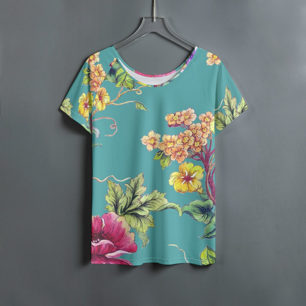 All-Over Print Women's Round Neck T-shirt With Raglan Sleeve