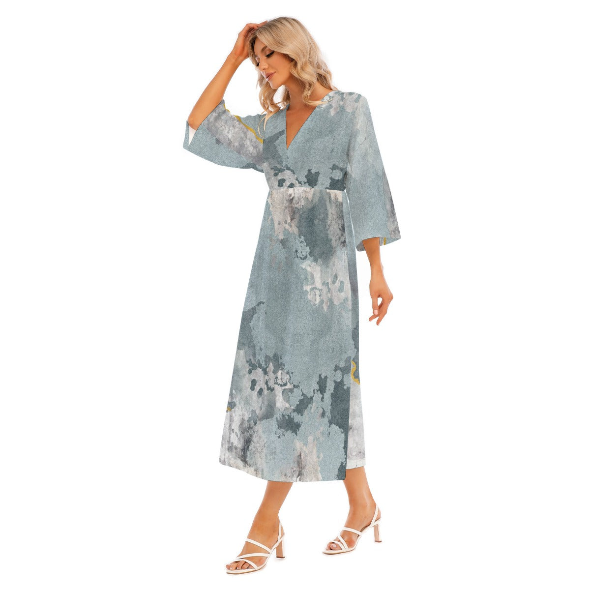 All-Over Print Women's Mid-Sleeve Long Dress