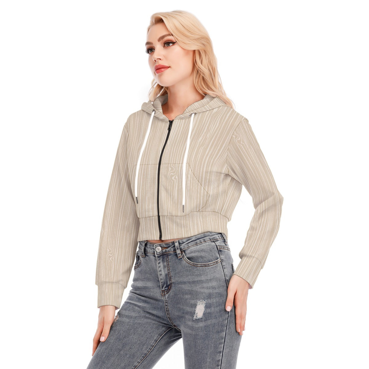 All-Over Print Women's Crop Top Hoodie With Zipper Closure