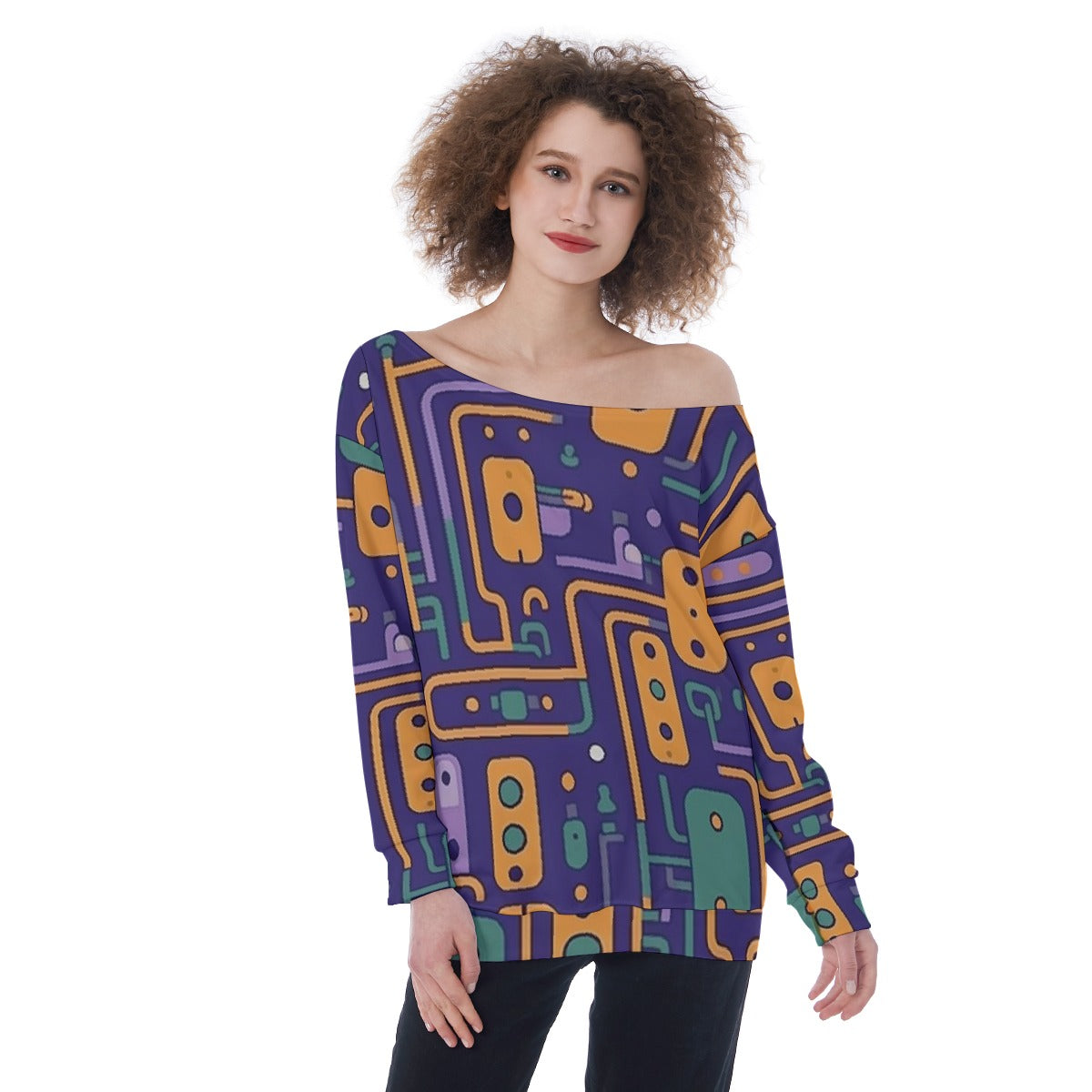 All-Over Print Oversized Women's Off-Shoulder Sweatshirt