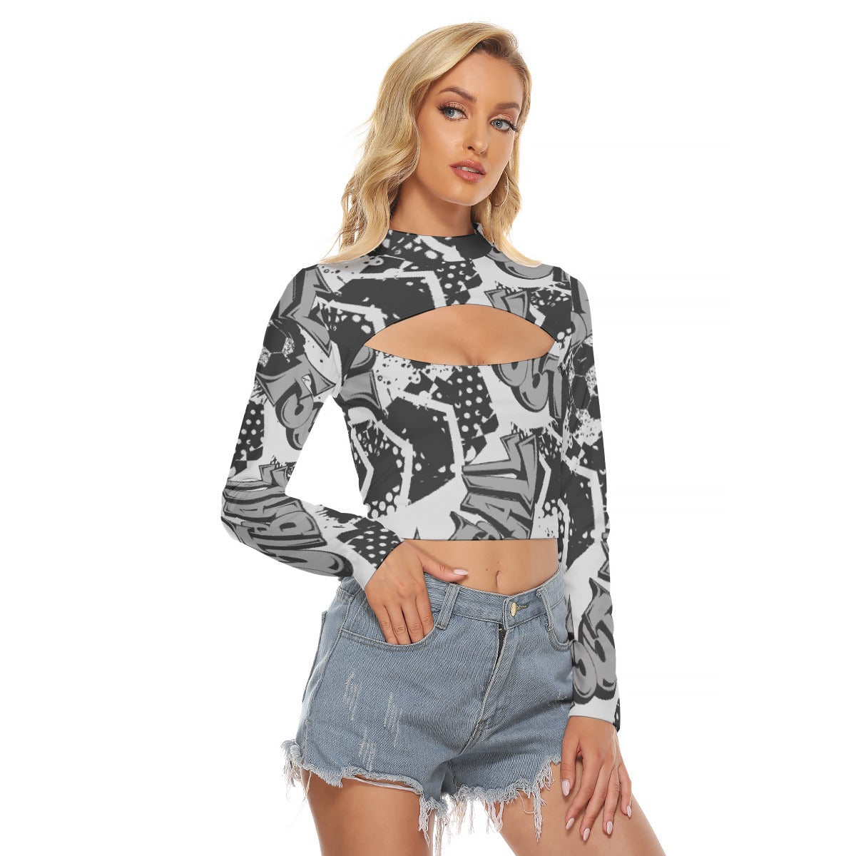 All-Over Print Women's Hollow Chest Keyhole Tight Crop Top