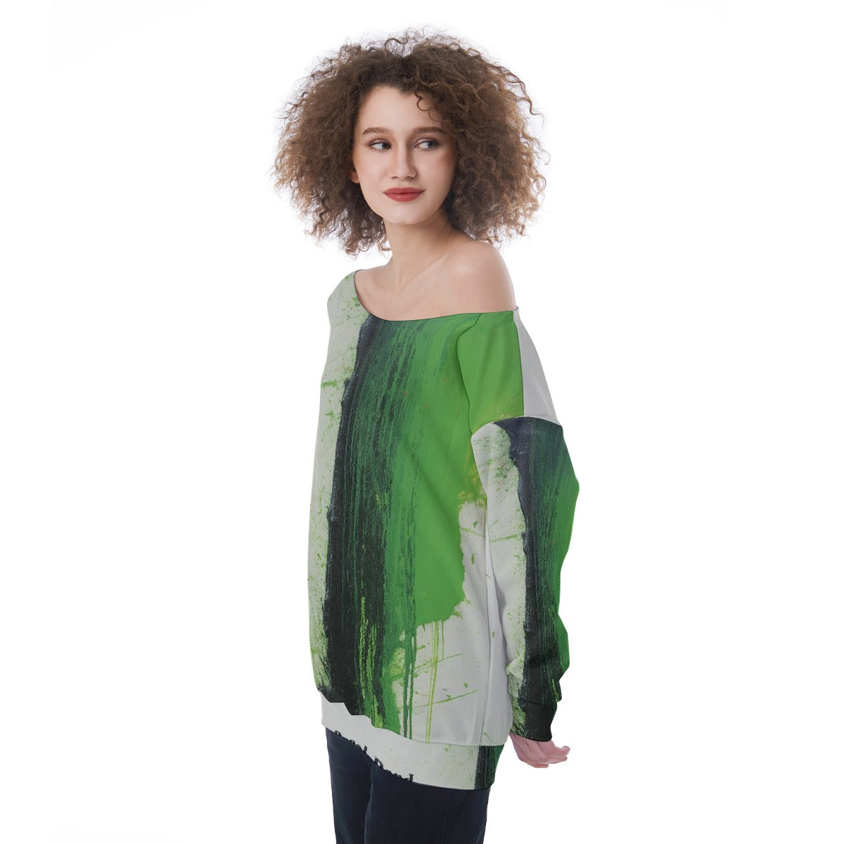 All-Over Print Oversized Women's Off-Shoulder Sweatshirt