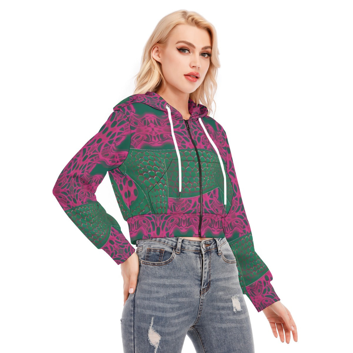 All-Over Print Women's Crop Top Hoodie With Zipper Closure