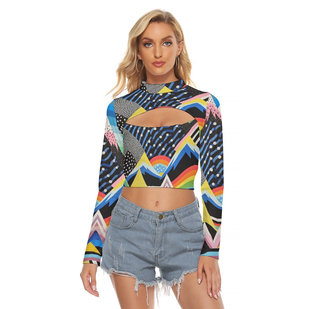 All-Over Print Women's Hollow Chest Keyhole Tight Crop Top