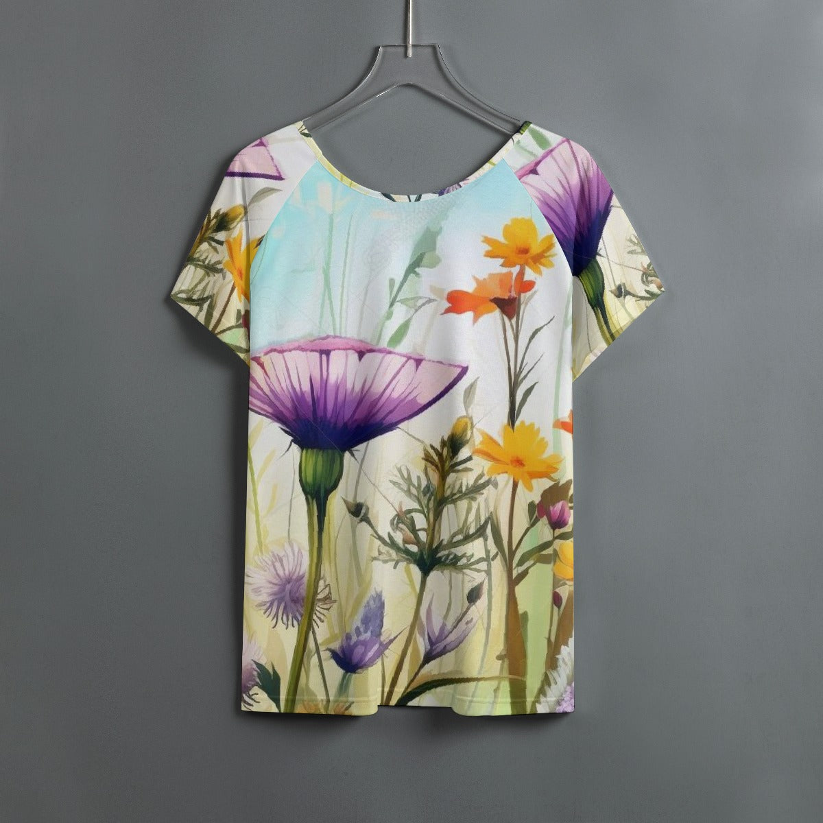 All-Over Print Women's Round Neck T-shirt With Raglan Sleeve