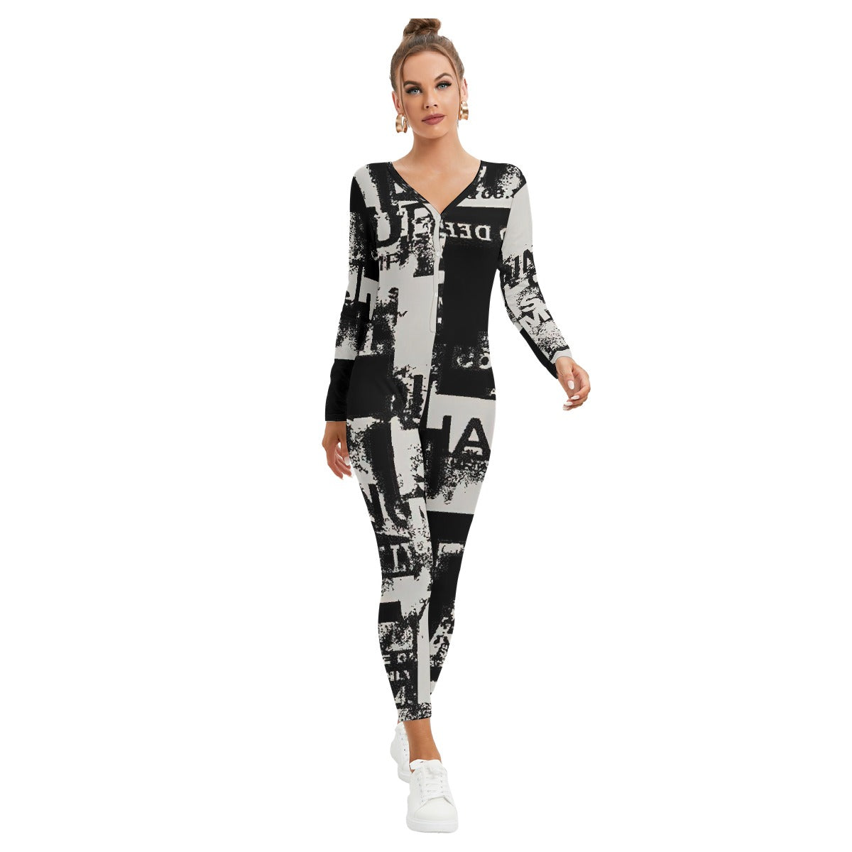 All-Over Print Women's Plunging Neck Jumpsuit