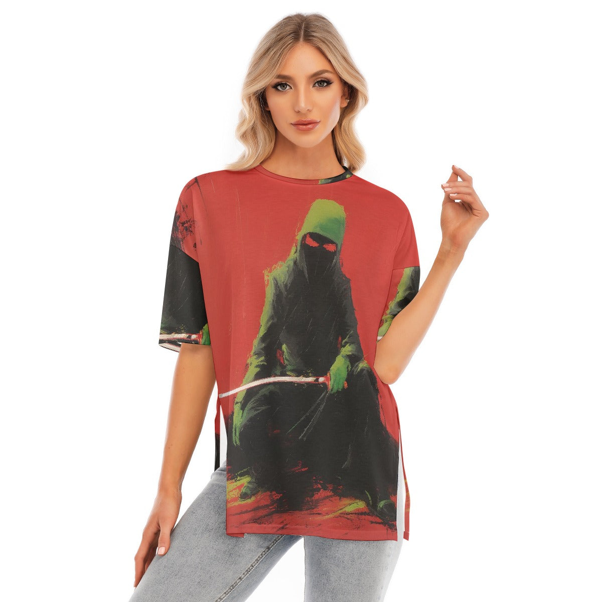 All-Over Print Women's Short Sleeves T-shirt With Hem Split