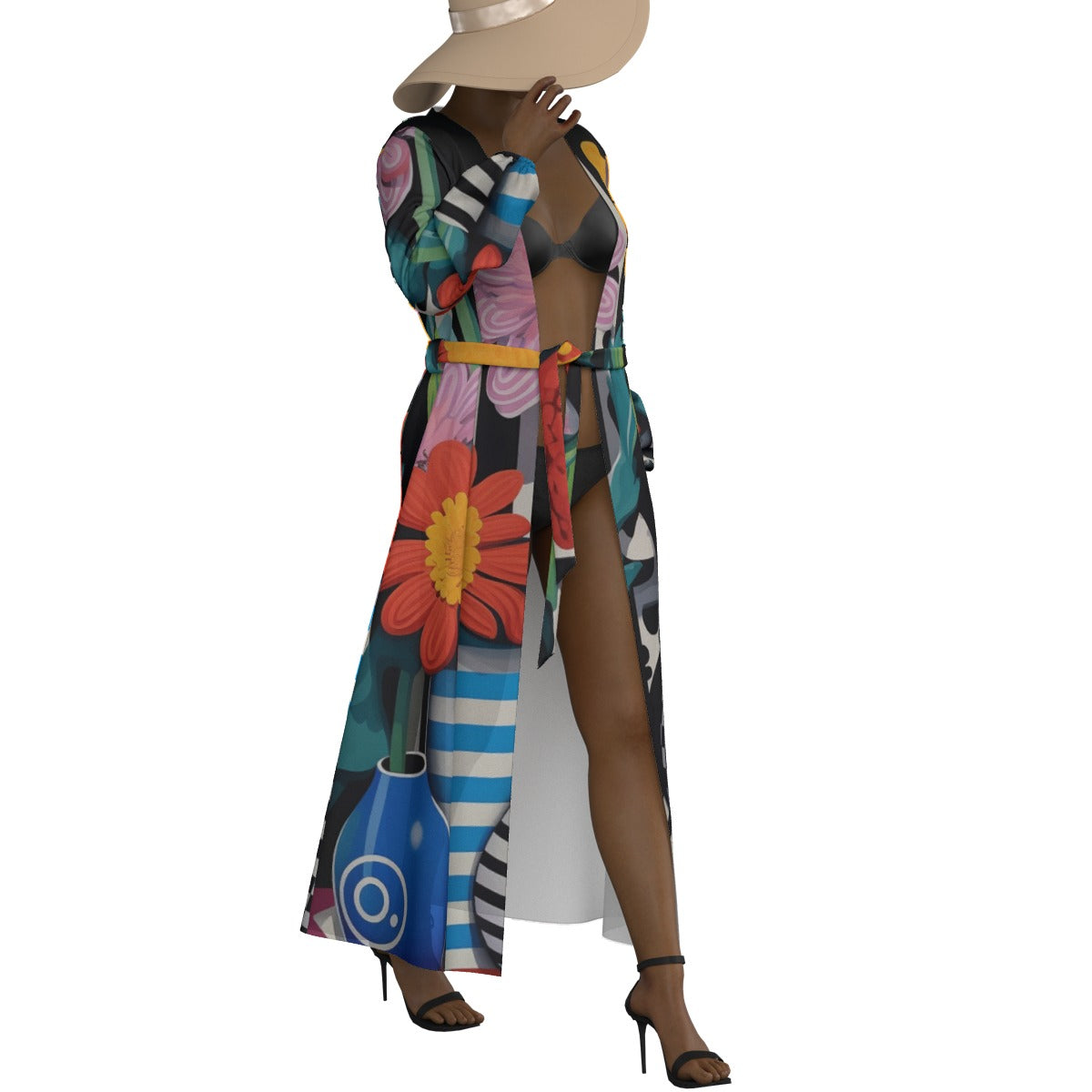 All-Over Print Women's Lace-up Chiffon Robe