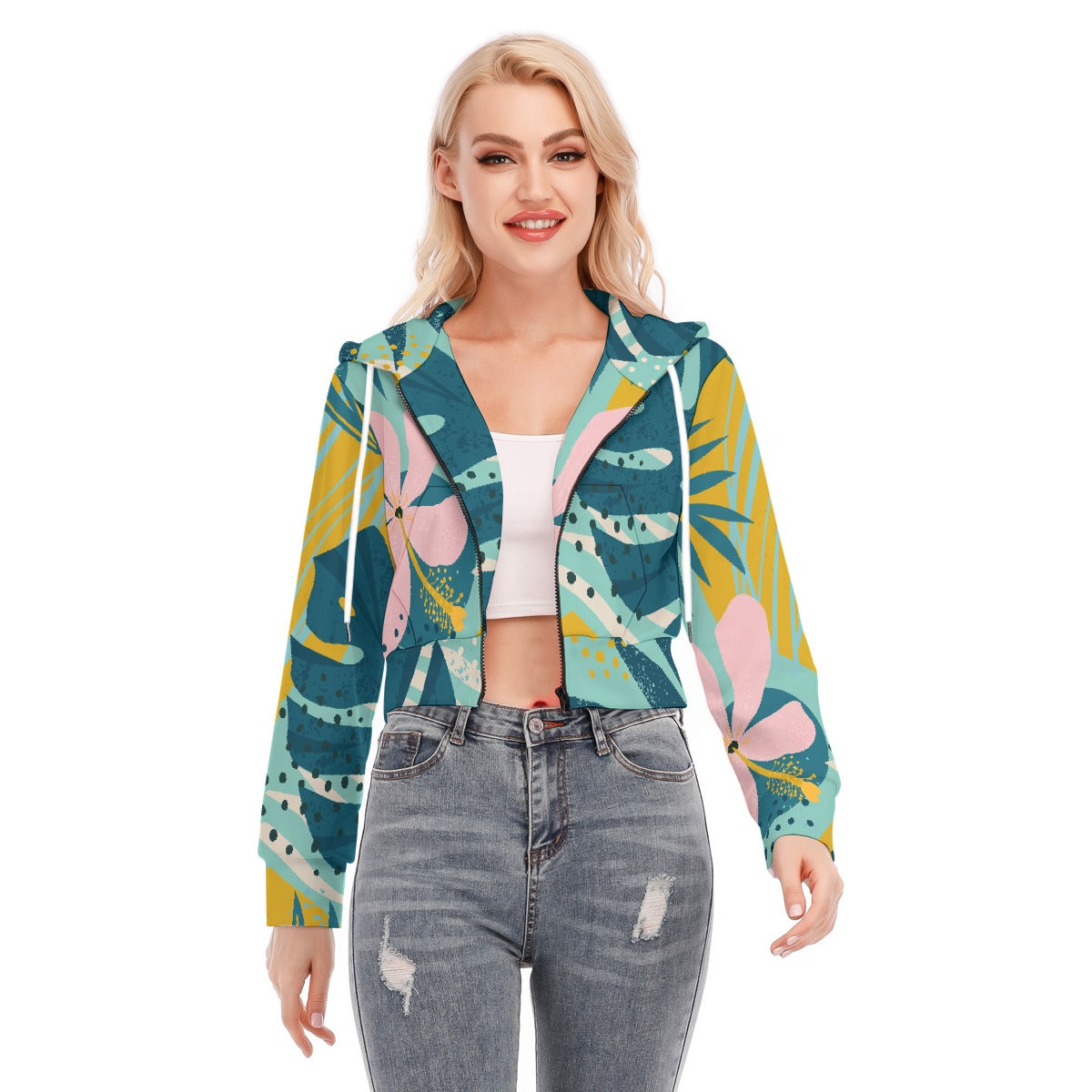 All-Over Print Women's Crop Top Hoodie With Zipper Closure