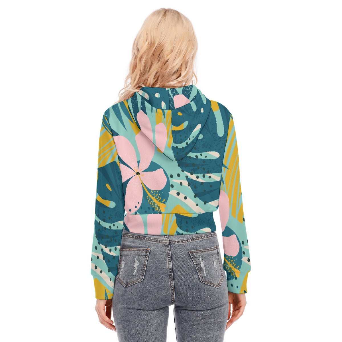 All-Over Print Women's Crop Top Hoodie With Zipper Closure