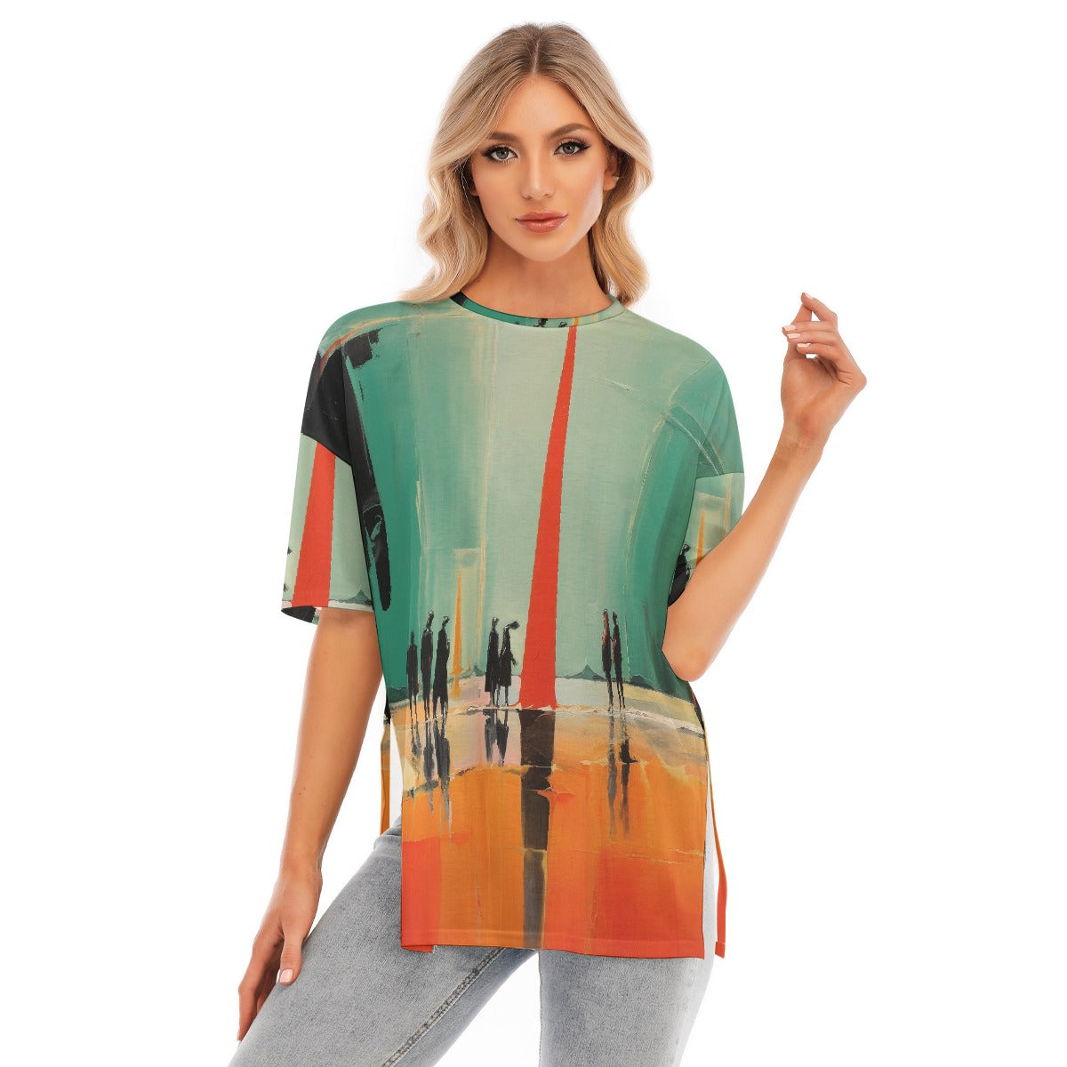 All-Over Print Women's Short Sleeves T-shirt With Hem Split