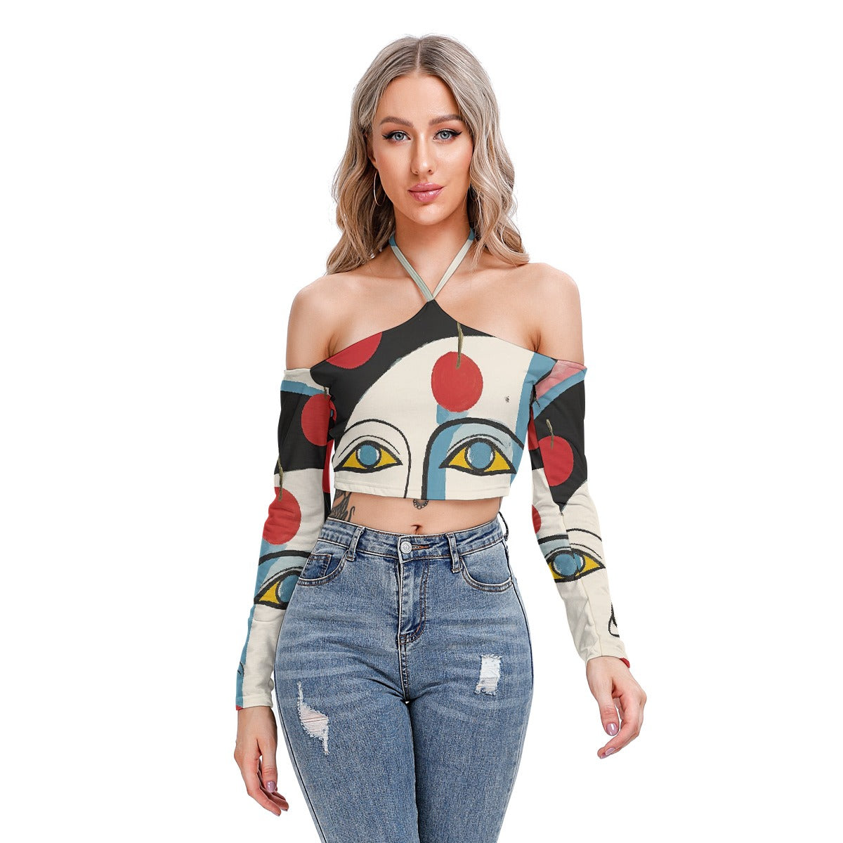 All-Over Print Women's Halter Lace-up Top