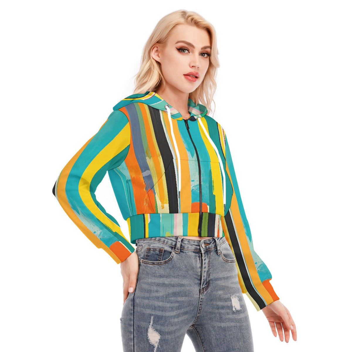 All-Over Print Women's Crop Top Hoodie With Zipper Closure