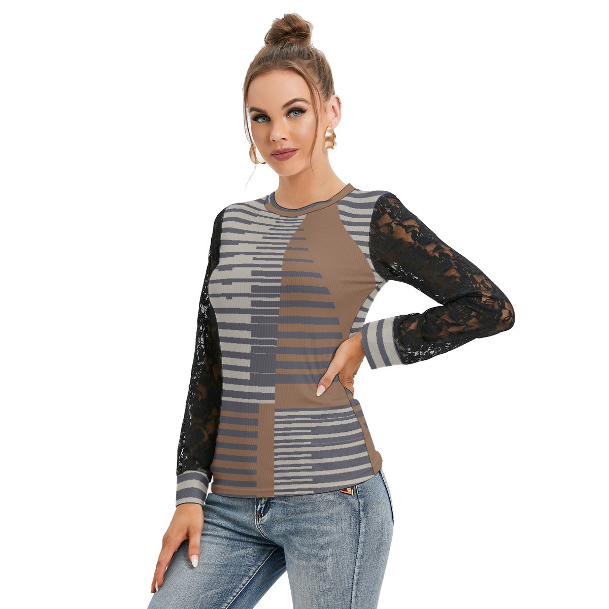 All-Over Print Women's T-shirt And Sleeve With Black Lace