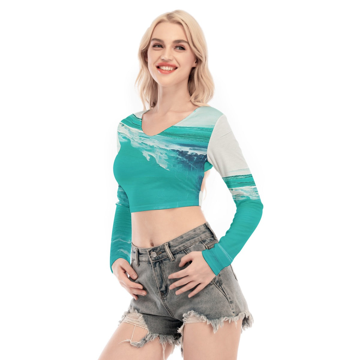 All-Over Print Women's Back Hollow T-shirt With Strap