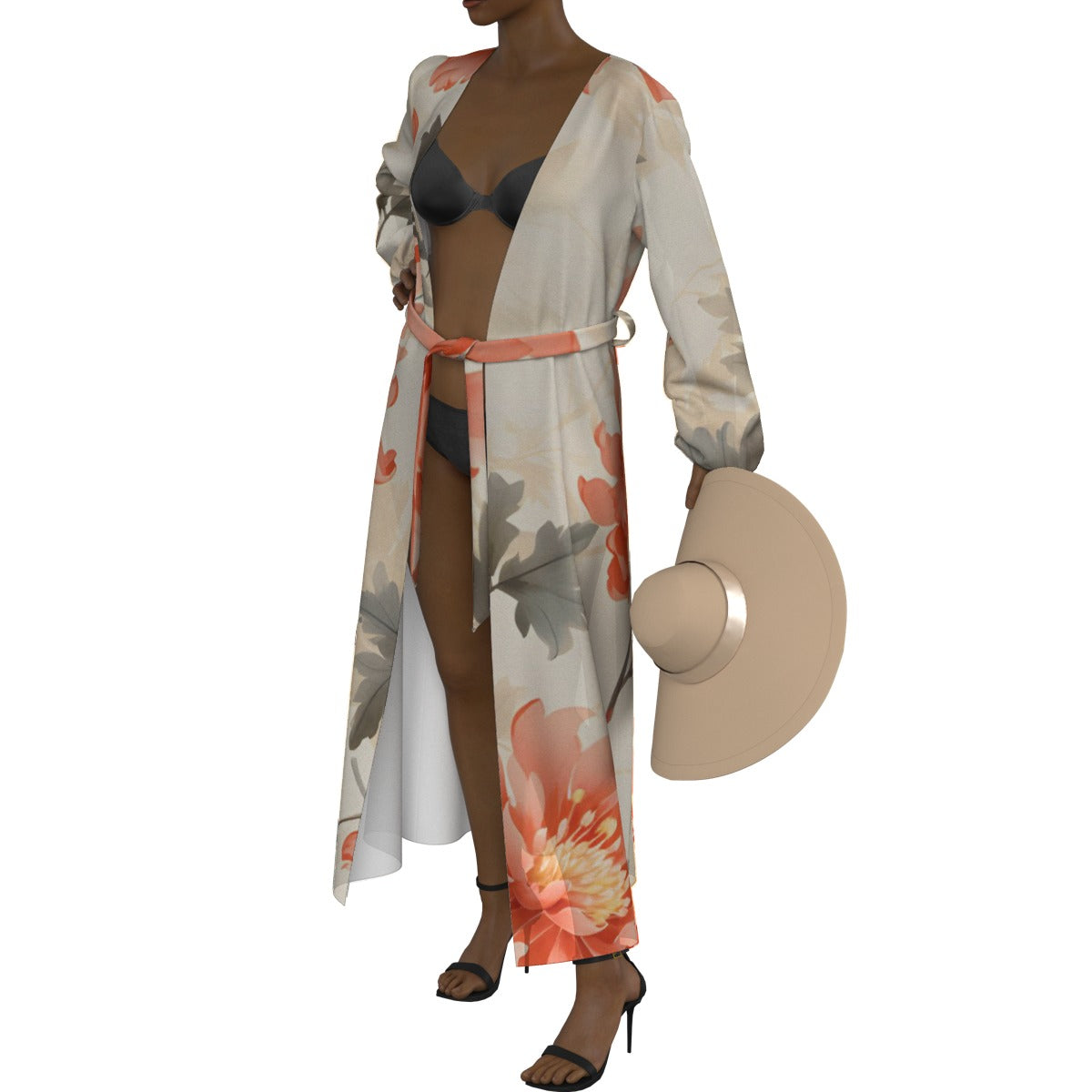 All-Over Print Women's Lace-up Chiffon Robe