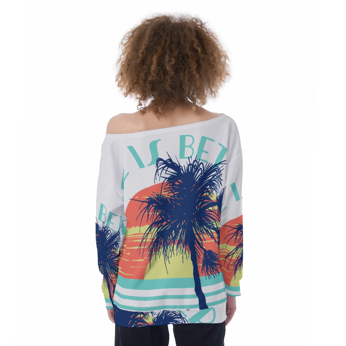 All-Over Print Oversized Women's Off-Shoulder Sweatshirt