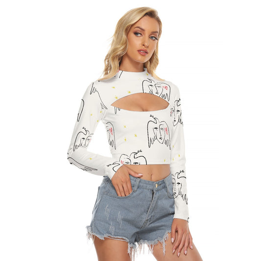 All-Over Print Women's Hollow Chest Keyhole Tight Crop Top