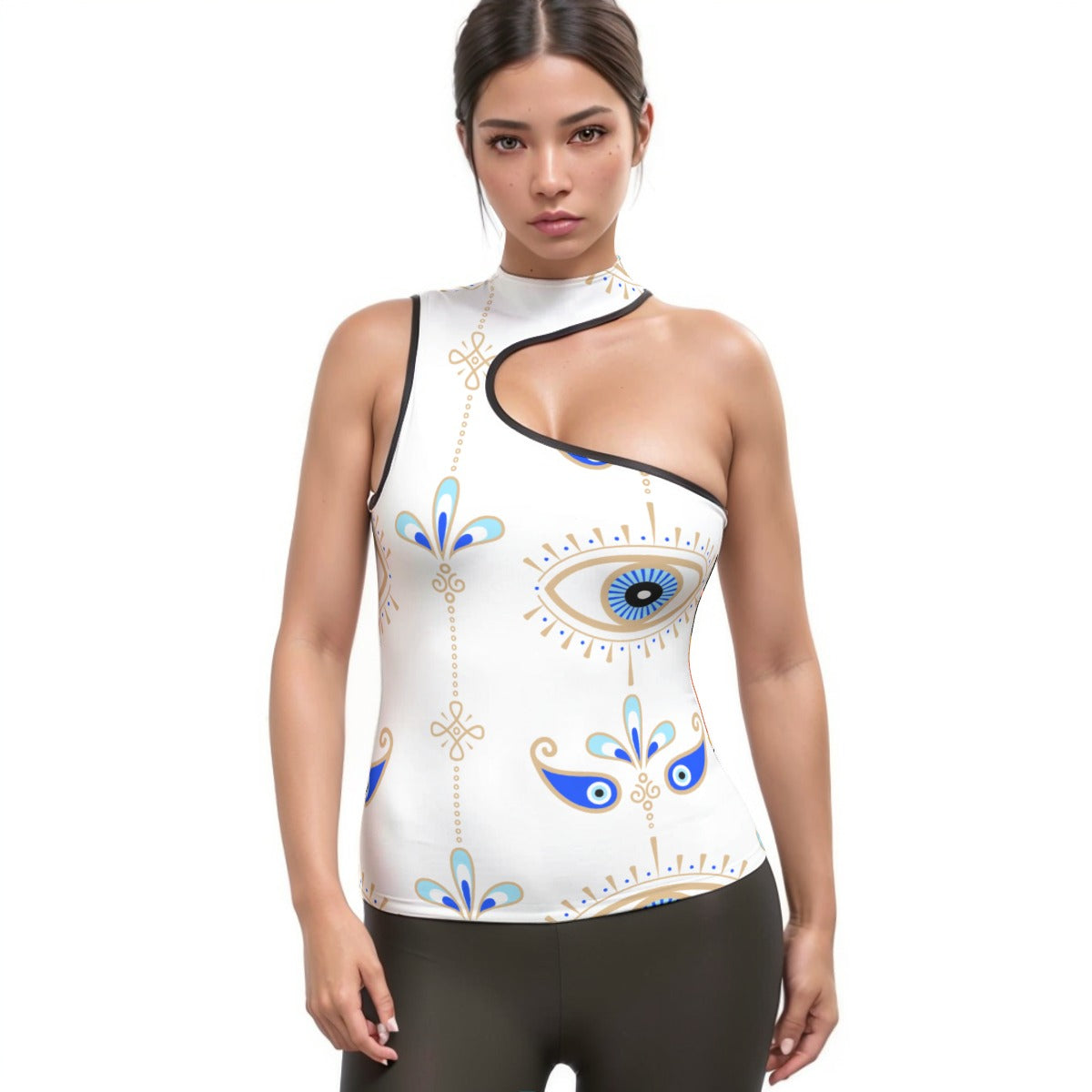 All-Over Print Women's Halter Sleeveless Asymmetrical Tank Top