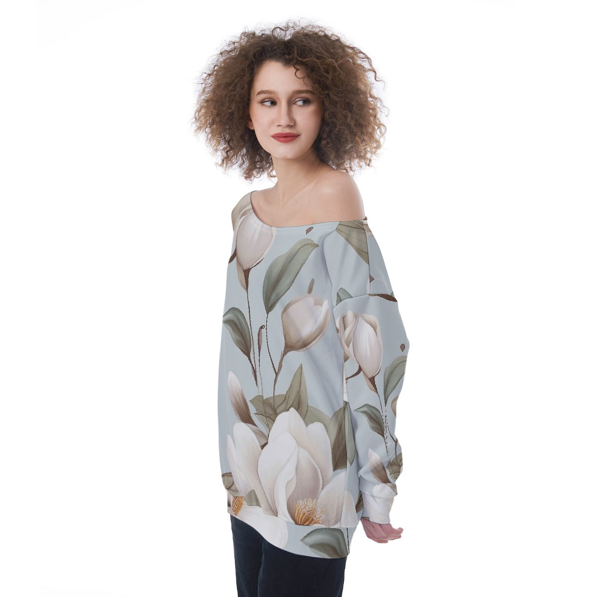 All-Over Print Oversized Women's Off-Shoulder Sweatshirt