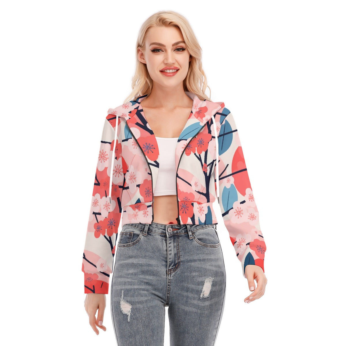 All-Over Print Women's Crop Top Hoodie With Zipper Closure