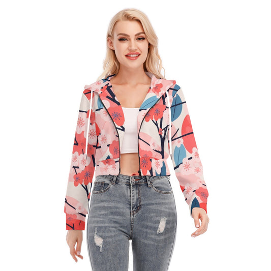 All-Over Print Women's Crop Top Hoodie With Zipper Closure