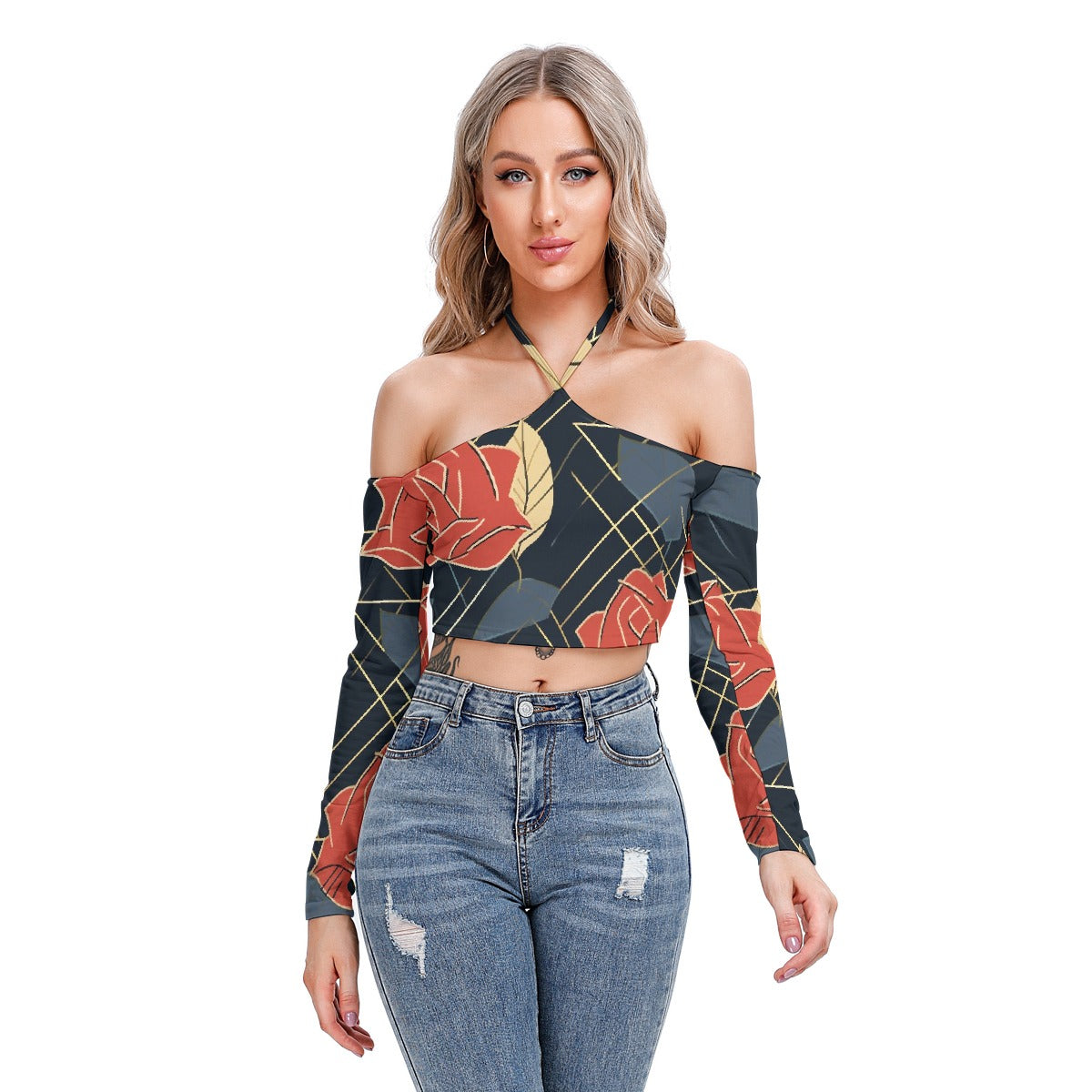 All-Over Print Women's Halter Lace-up Top