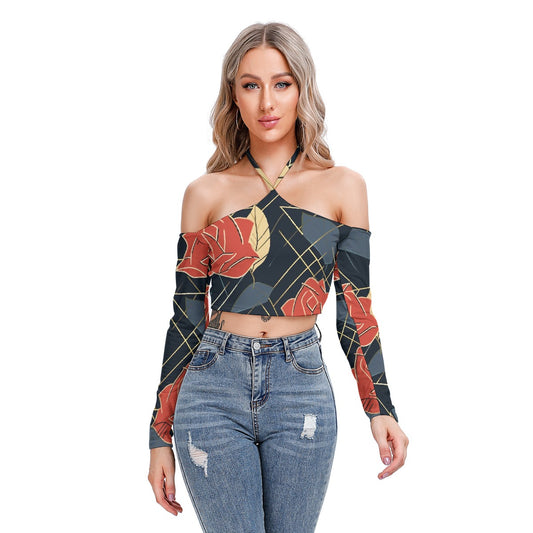 All-Over Print Women's Halter Lace-up Top