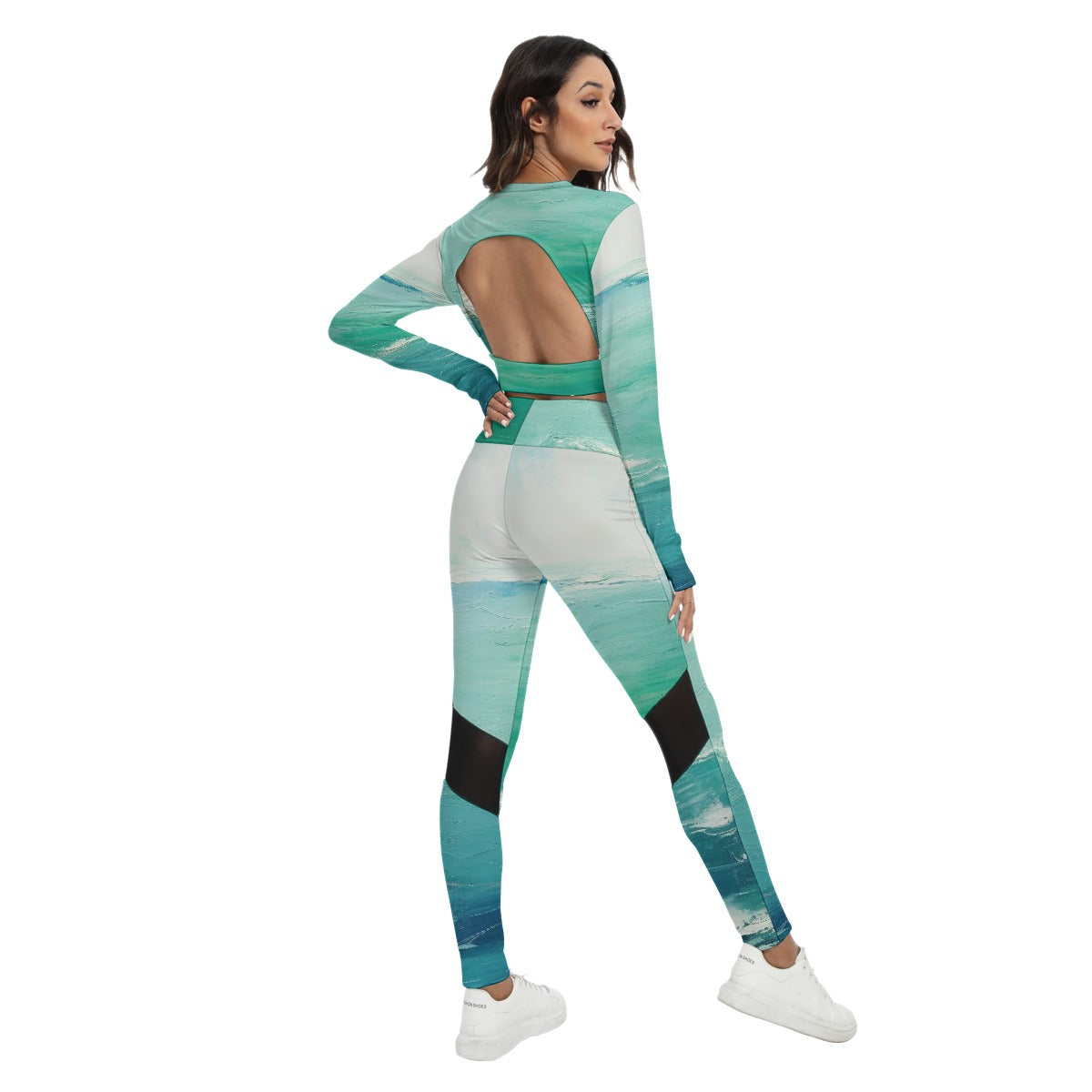 All-Over Print Women's Sport Set With Backless Top And Leggings