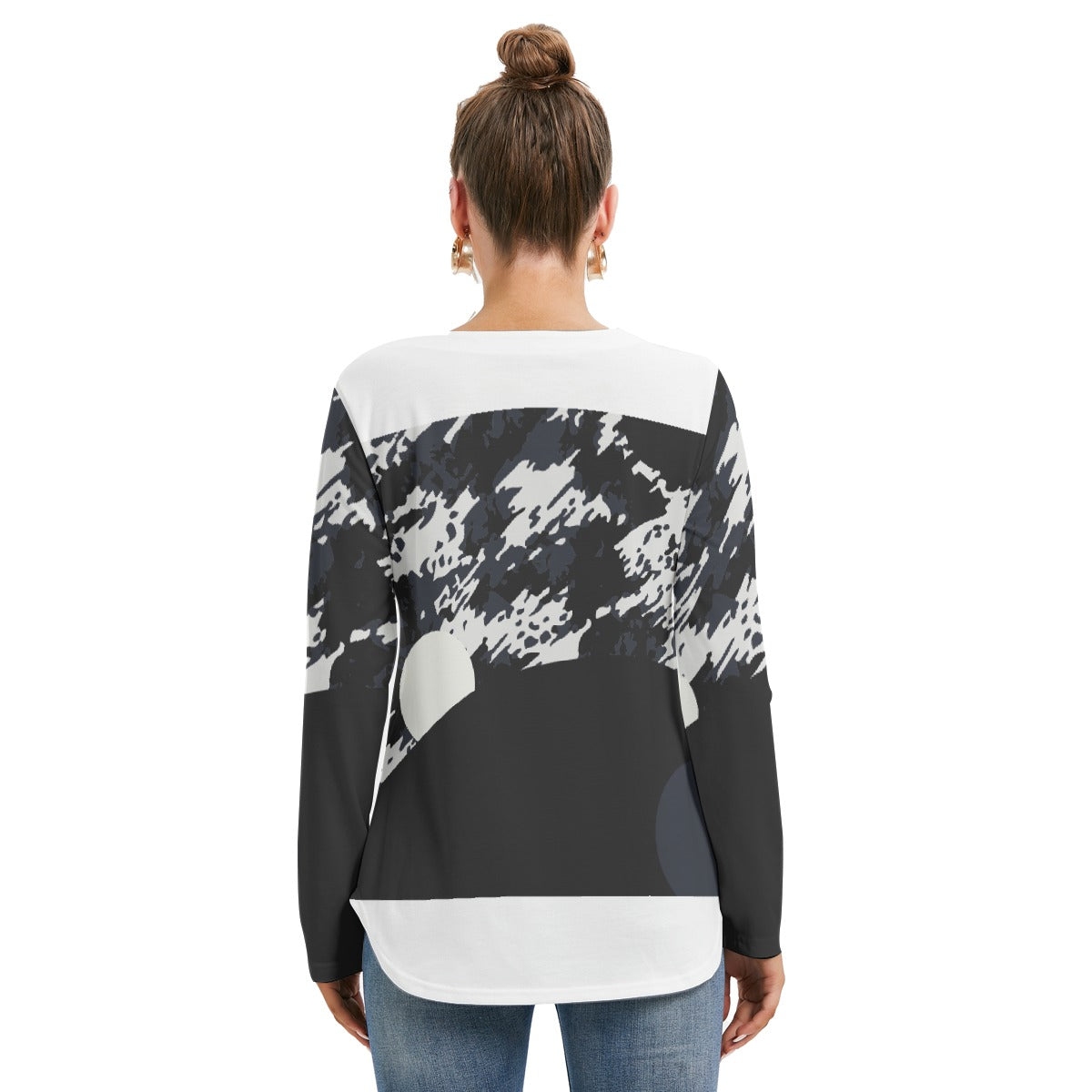 All-Over Print Women's Long Sleeve Neckline Tie Sweatshirt
