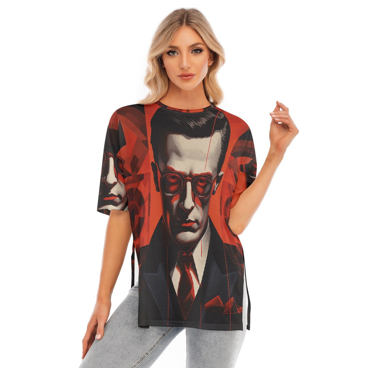 All-Over Print Women's Short Sleeves T-shirt With Hem Split