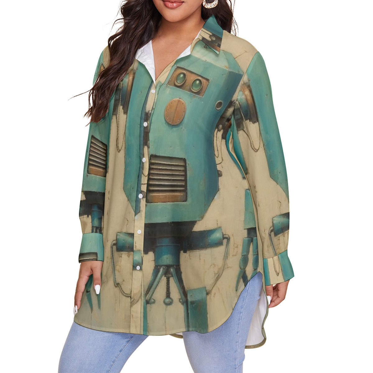 All-Over Print Women's Shirt With Long Sleeve(Plus Size)