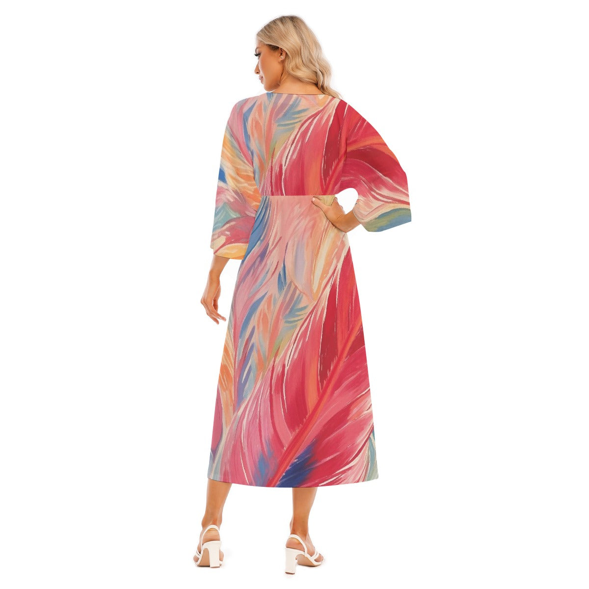 All-Over Print Women's Mid-Sleeve Long Dress
