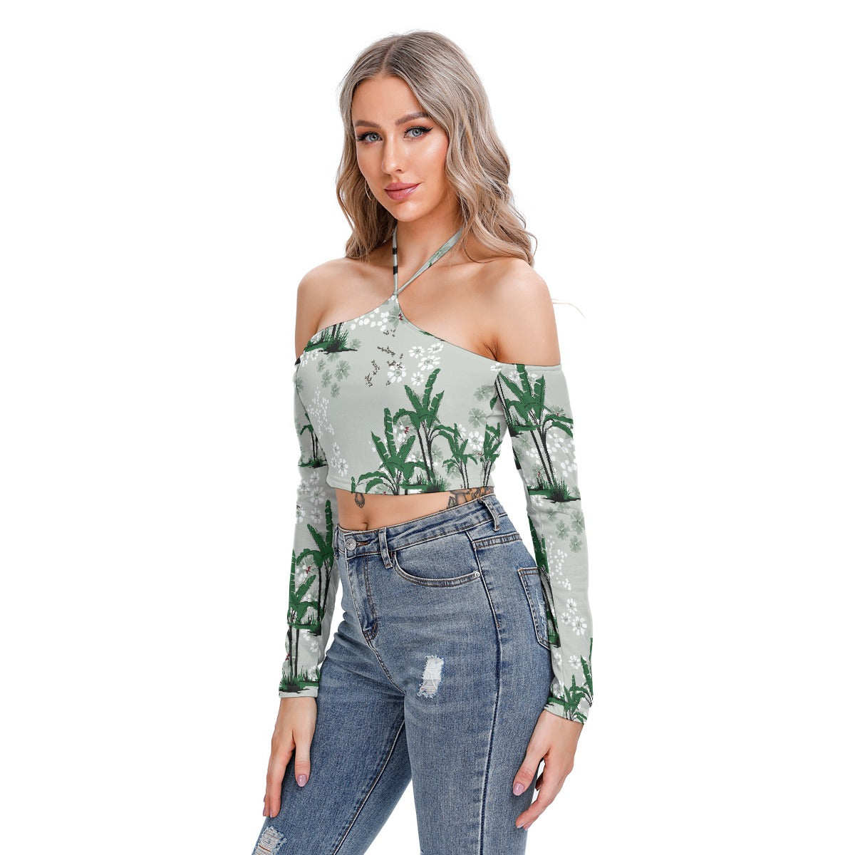 All-Over Print Women's Halter Lace-up Top