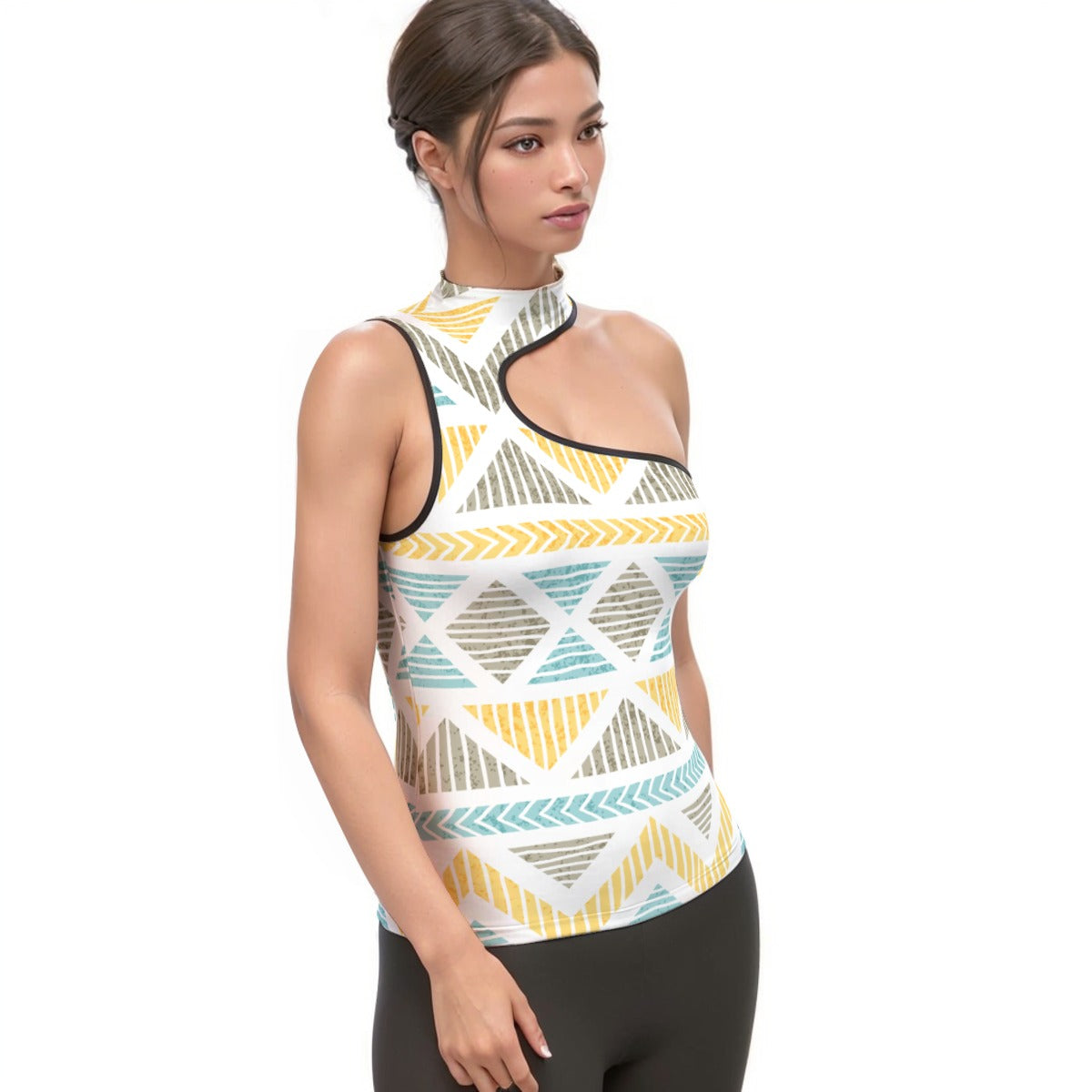 All-Over Print Women's Halter Sleeveless Asymmetrical Tank Top