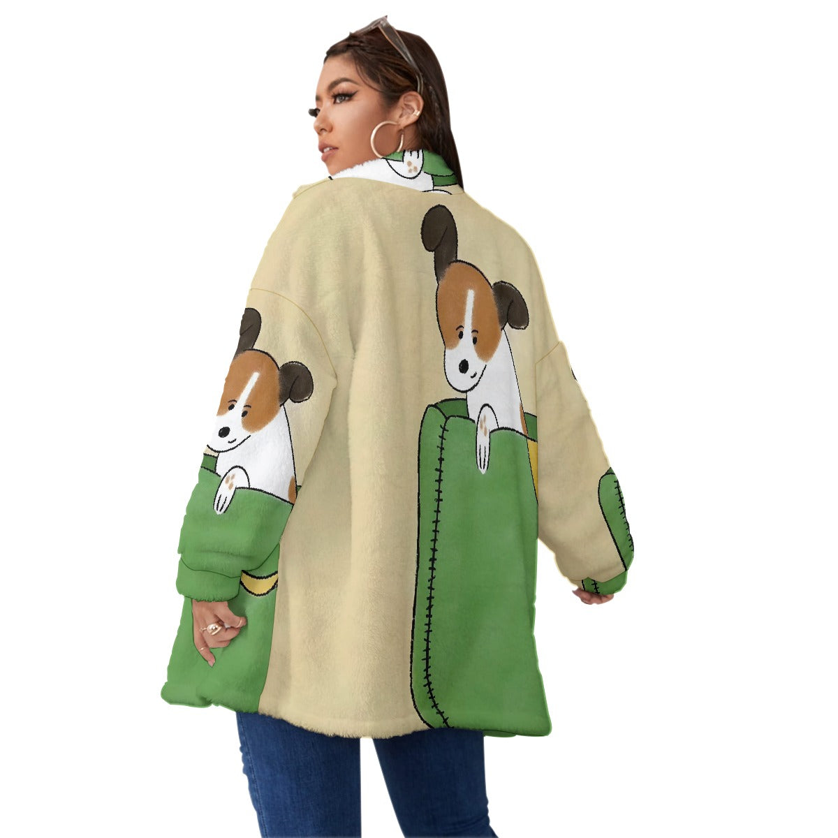 All-Over Print Unisex Borg Fleece Stand-up Collar Coat With Zipper Closure(Plus Size)