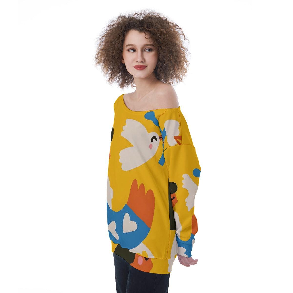 All-Over Print Oversized Women's Off-Shoulder Sweatshirt