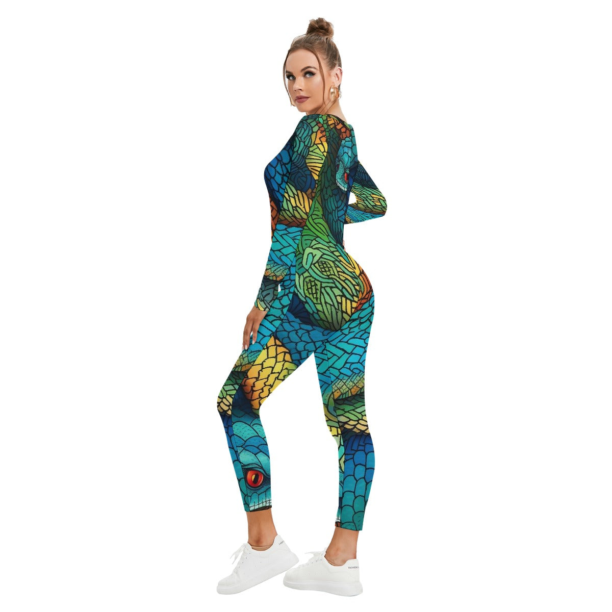 All-Over Print Women's Plunging Neck Jumpsuit