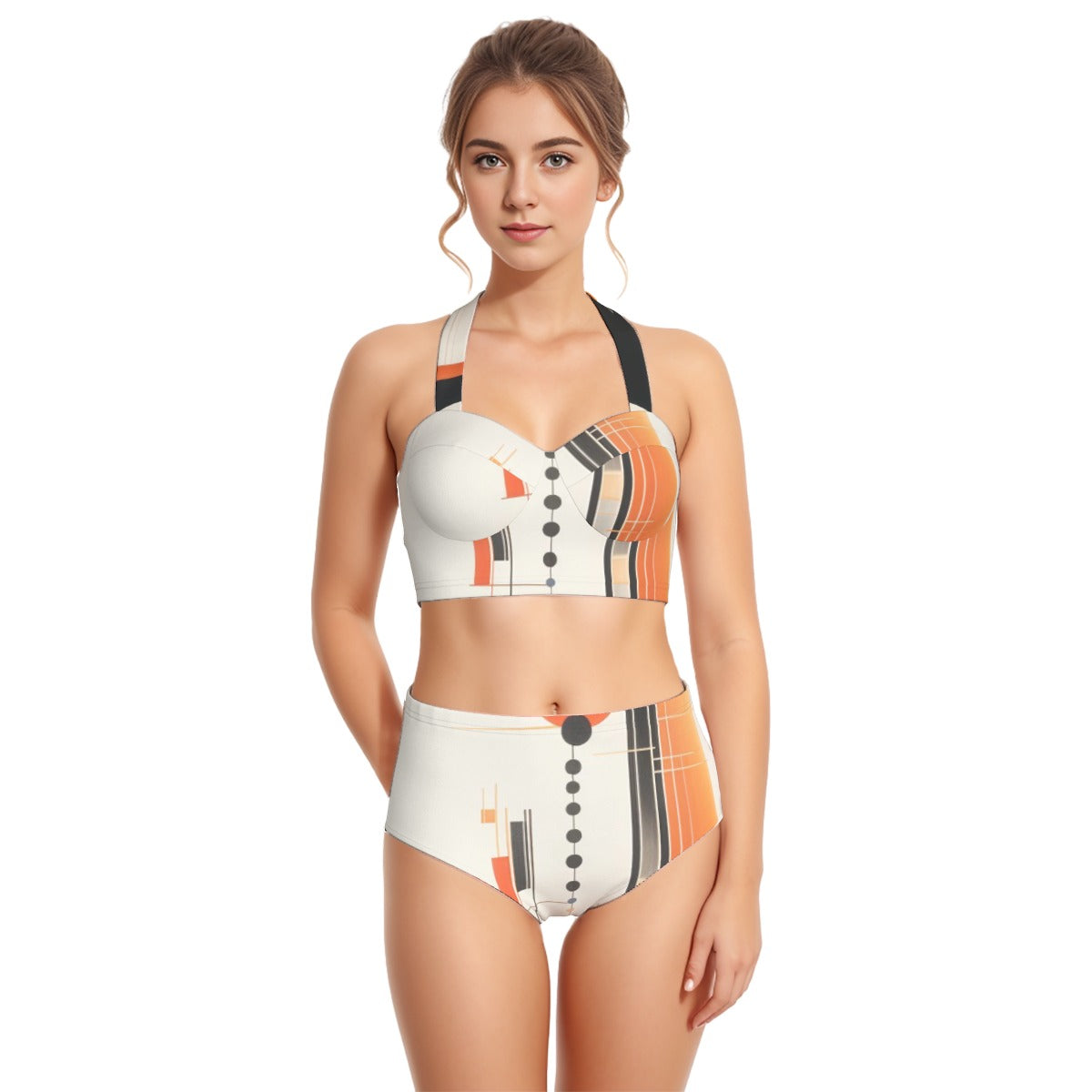 All-Over Print Women's Swimsuit Set With Halter